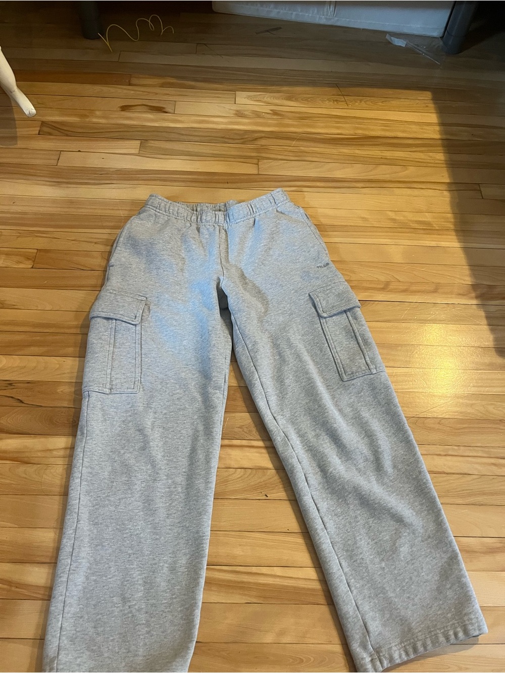 Aritzia Wide Leg Cargo Sweatpants in Light Gray